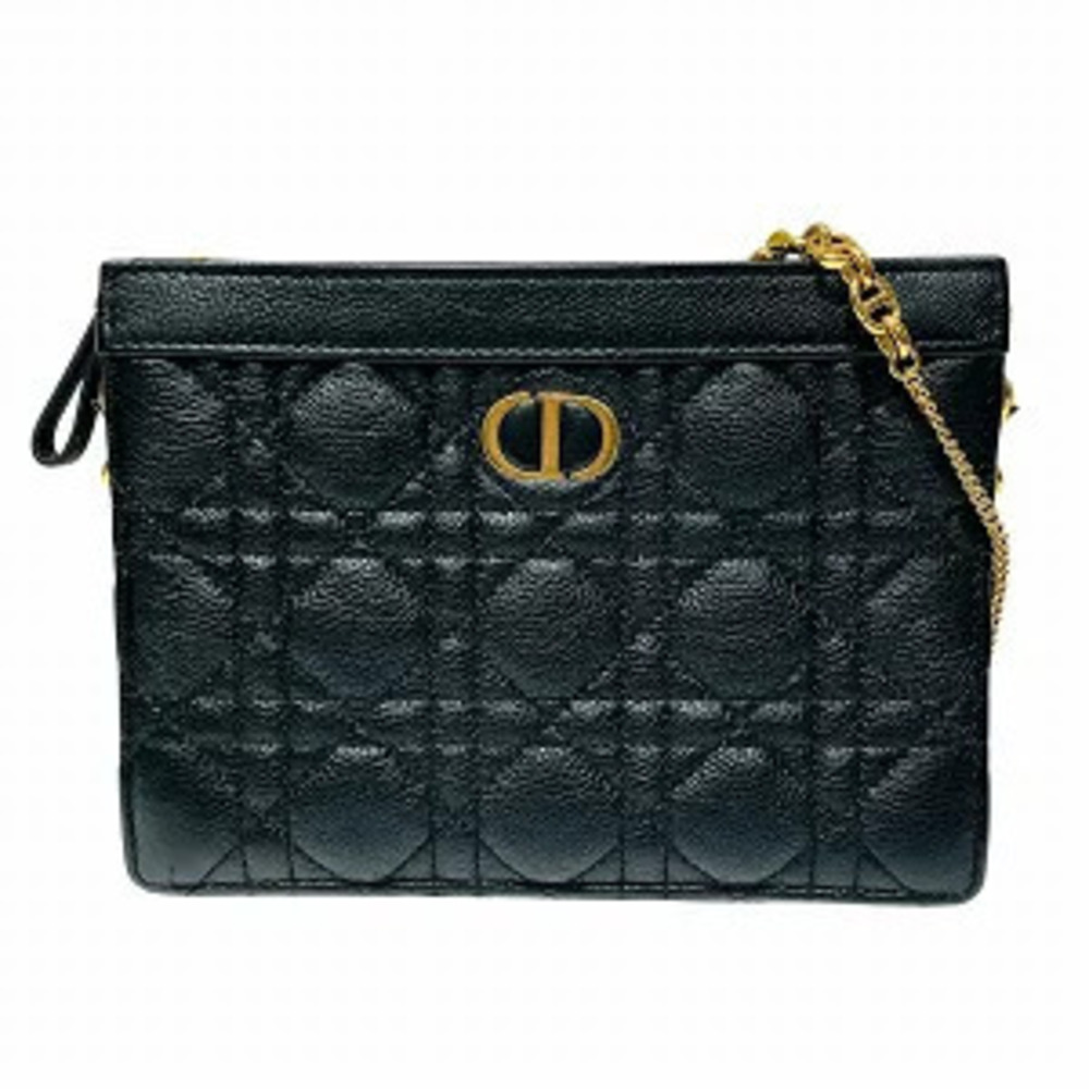 Christian Dior Cannage Calo Zip Pouch Clutch Chain Bag Shoulder